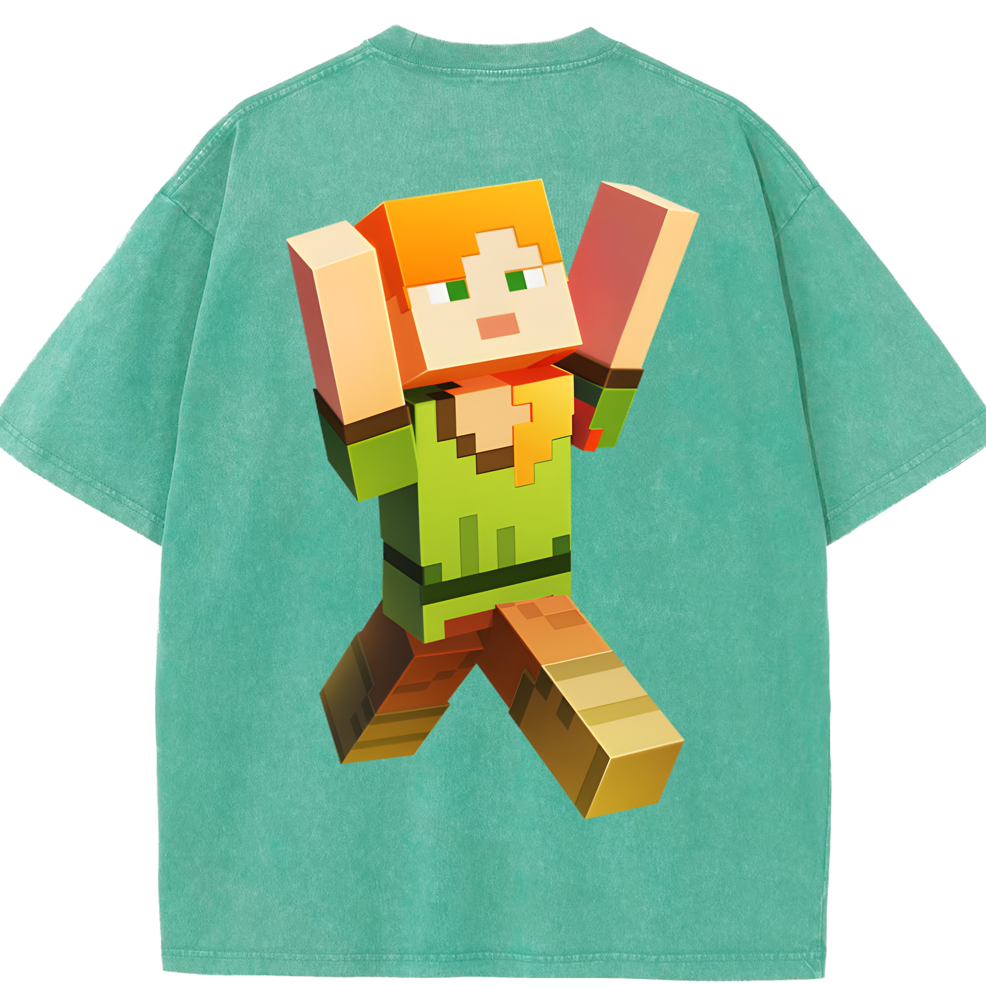 （画像用） マインクラフト ブロックの世界 Minecraft MC Block world 綿100% ヴィンテージ風 半袖Tシャツ（背面プリント）